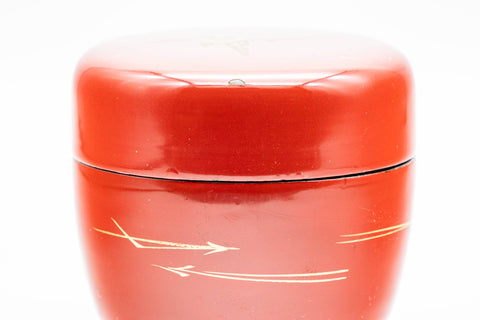 Japanese Natsume - Gold Crane Red Black Lacquered Tea Caddy - 85ml