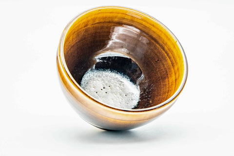 Japanese Matcha Bowl - Brown Yellow Drip-Glazed Tenmoku-gata Chawan - 300ml