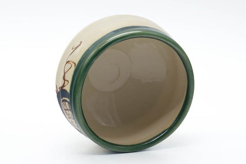 Japanese Matcha Bowl - Classic Beige Green Oribe Chawan - 550ml