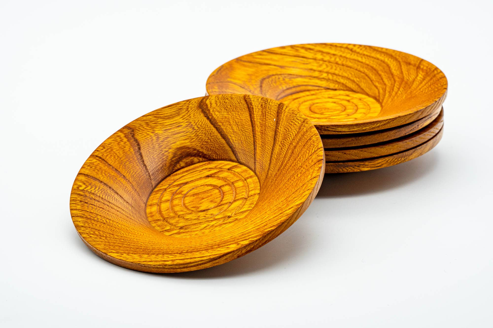 Japanese Chataku - Set of 5 Light Brown Spiraling Woodgrain Tea Coasters