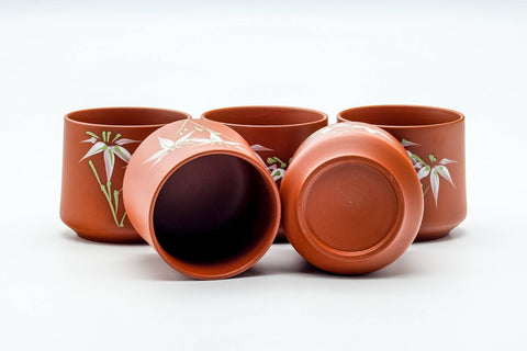 Japanese Tea Set - Bamboo Painted Tokoname-yaki Kyusu Teapot with 5 Yunomi Teacups