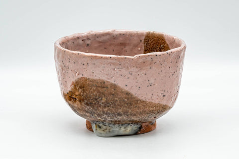 Japanese Matcha Bowl - Pink and Brown Shino Glazed Wabi-Sabi Chawan - 300ml - front view of the bowl