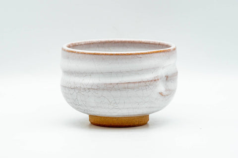 Japanese Teacup - Akiyama Kiln Milky White Glazed Thumb-Indented Yunomi - 150ml - side view of the milky white cup