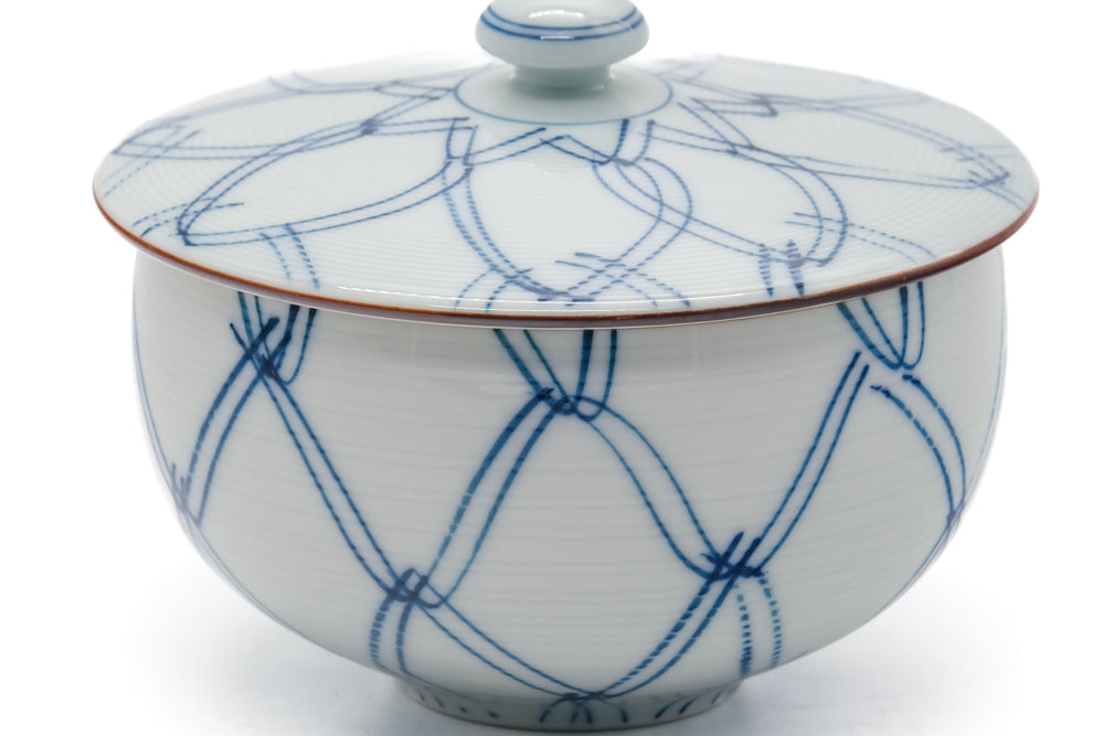 Japanese Teacup - Blue Geometric Arita Lidded Yunomi - 190ml