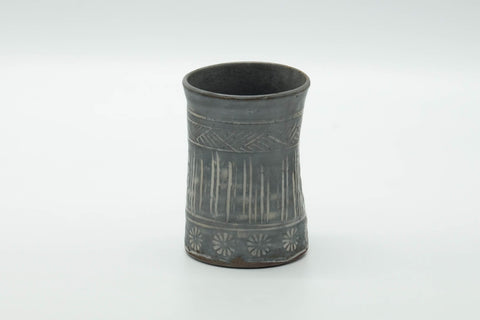 Tezumi — Japanese Teacup - Grey White Mishima Kyo-yaki Yunomi - 155ml — front view from another angle