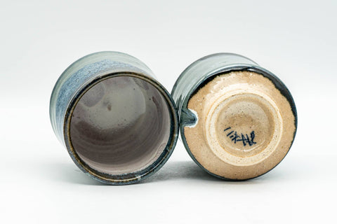 Japanese Teacups - Pair of Hare's Fur Blue and Green Yunomi - 140ml