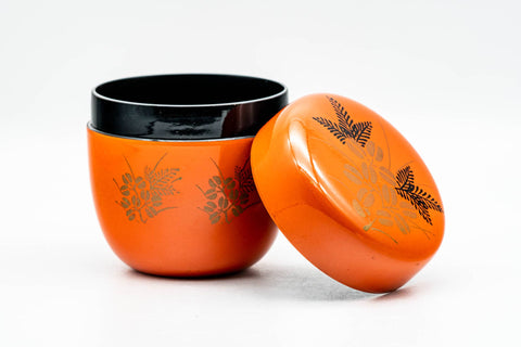 Japanese Natsume - Orange Black Lacquer Floral Matcha Tea Canister - 100ml