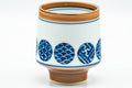 Tezumi — Japanese Teacups - Pair of Blue Orange Geometric Arita-yaki Meoto Yunomi — top-down view of the interior