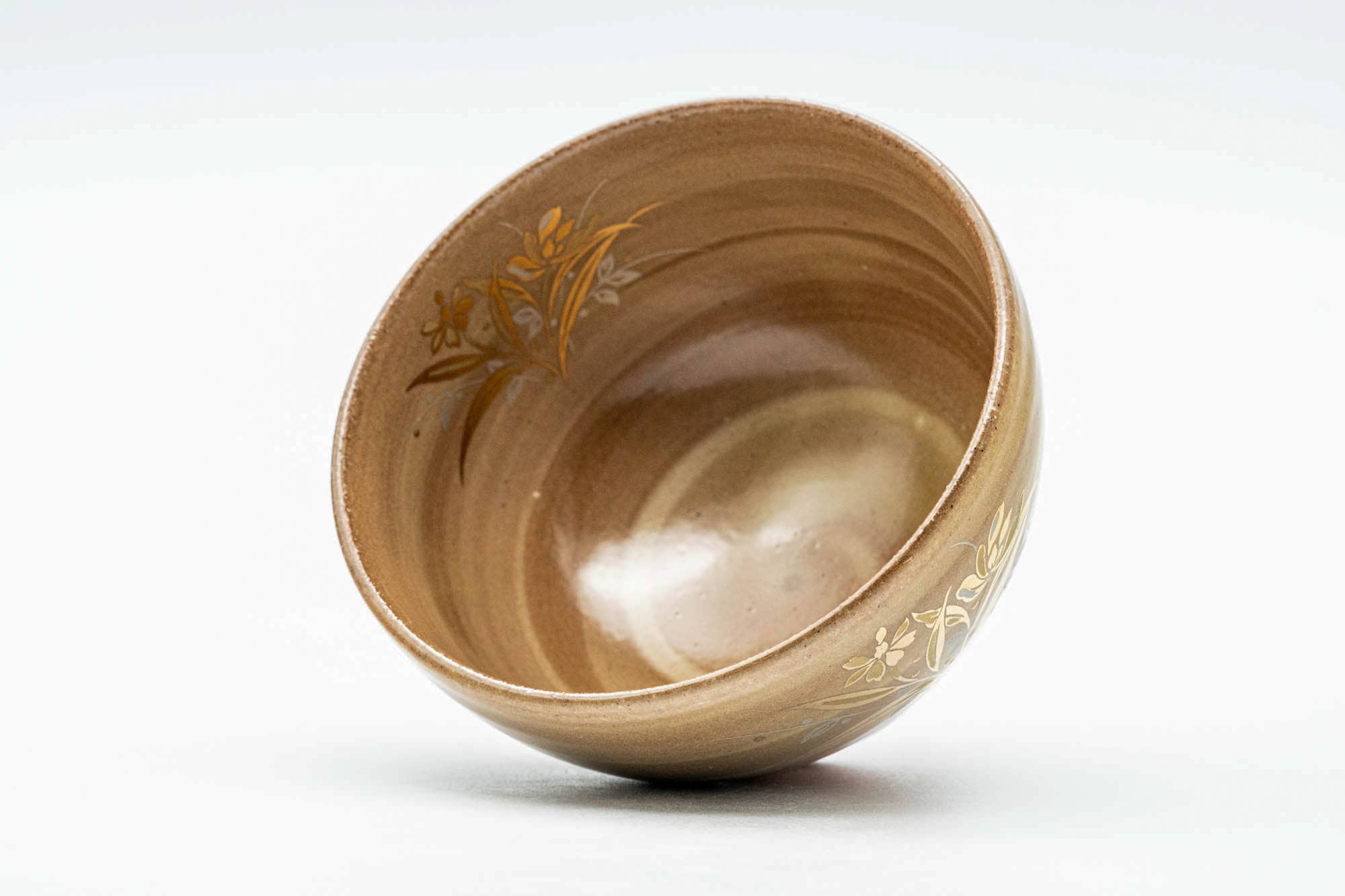 Japanese Teacup - Brown Gold Floral Yunomi - 130ml