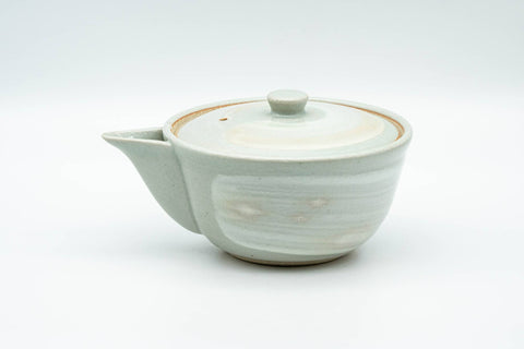 Japanese Houhin - Grey White Hakeme Ceramic Filter Handleless Teapot - 150ml - Tezumi