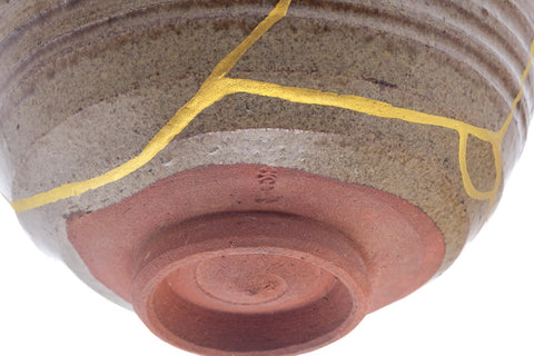 Japanese Matcha Bowl - Gold Black Urushi Kintsugi Drip-Glazed Chawan - 400ml