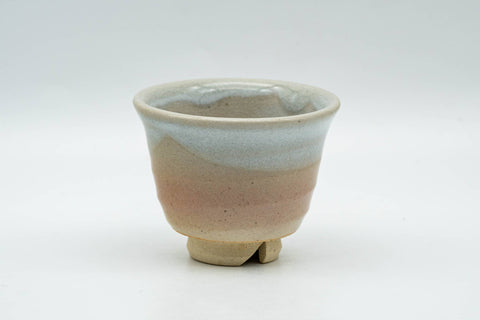 Tezumi — Japanese Teacup - Small Pink White Drip-Glazed Guinomi - 40ml — front view from another angle