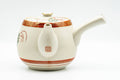 Japanese Kyusu - Red Gold White Chrysanthemums Kutani-yaki Debeso Teapot - 550ml - three-quarter view, spout to the right