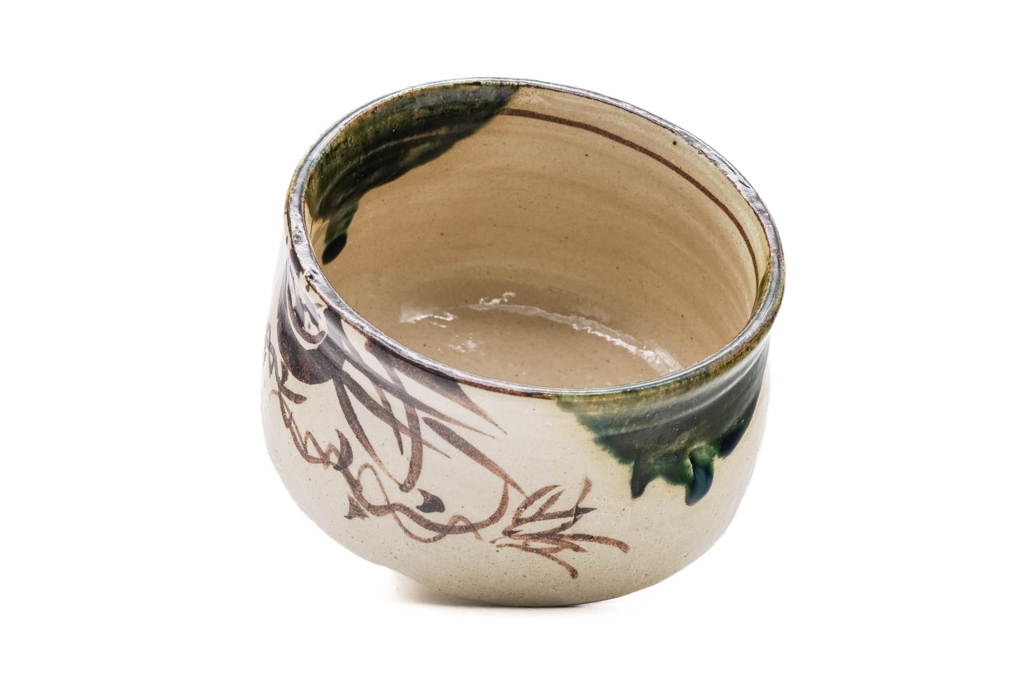 Japanese Matcha Bowl - 加藤辰陶 Katō Tatsutō - Classic Beige Green Ao-Oribe Chawan - 350ml