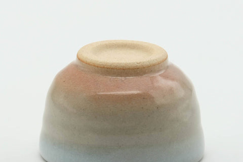 Tezumi — Japanese Teacup - Small Beige White Glazed Hagi-yaki Guinomi - 40ml — inverted showing the foot ring