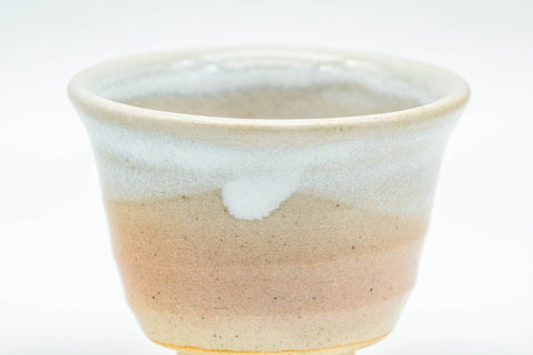 Tezumi — Japanese Teacup - Small Pink White Drip-Glazed Guinomi - 40ml — tipped to show the interior