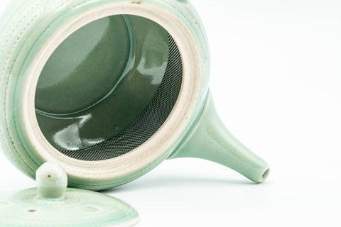 Japanese Kyusu - Mint Green Hiramaru-gata Obi-ami Teapot - 220ml - Tezumi