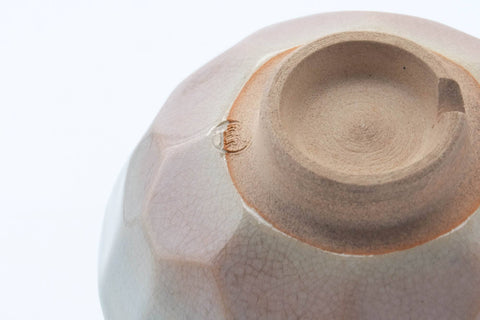 Japanese Matcha Bowl - Faceted Geometric Beige Pink Glazed Kyo-yaki Chawan - 250ml