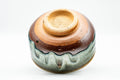 Japanese Matcha Bowl - Green Hare's Fur Drip-Glazed Hantsutsu-gata Chawan - 400ml - angled view from above showing the base