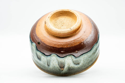 Japanese Matcha Bowl - Green Hare's Fur Drip-Glazed Hantsutsu-gata Chawan - 400ml - angled view from above showing the base