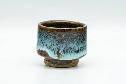 Tezumi — Japanese Teacups - Set of 4 Blue Hare's Fur Drip-Glazed Agano-yaki Guinomi - 35ml — front view from another angle