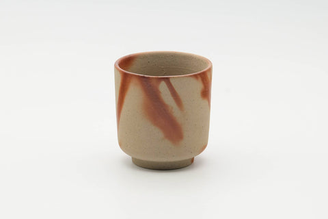 Tezumi — Japanese Teacup - Beige Orange Hidasuki Rice Straw Bizen-yaki Yunomi - 90ml — front view from another angle