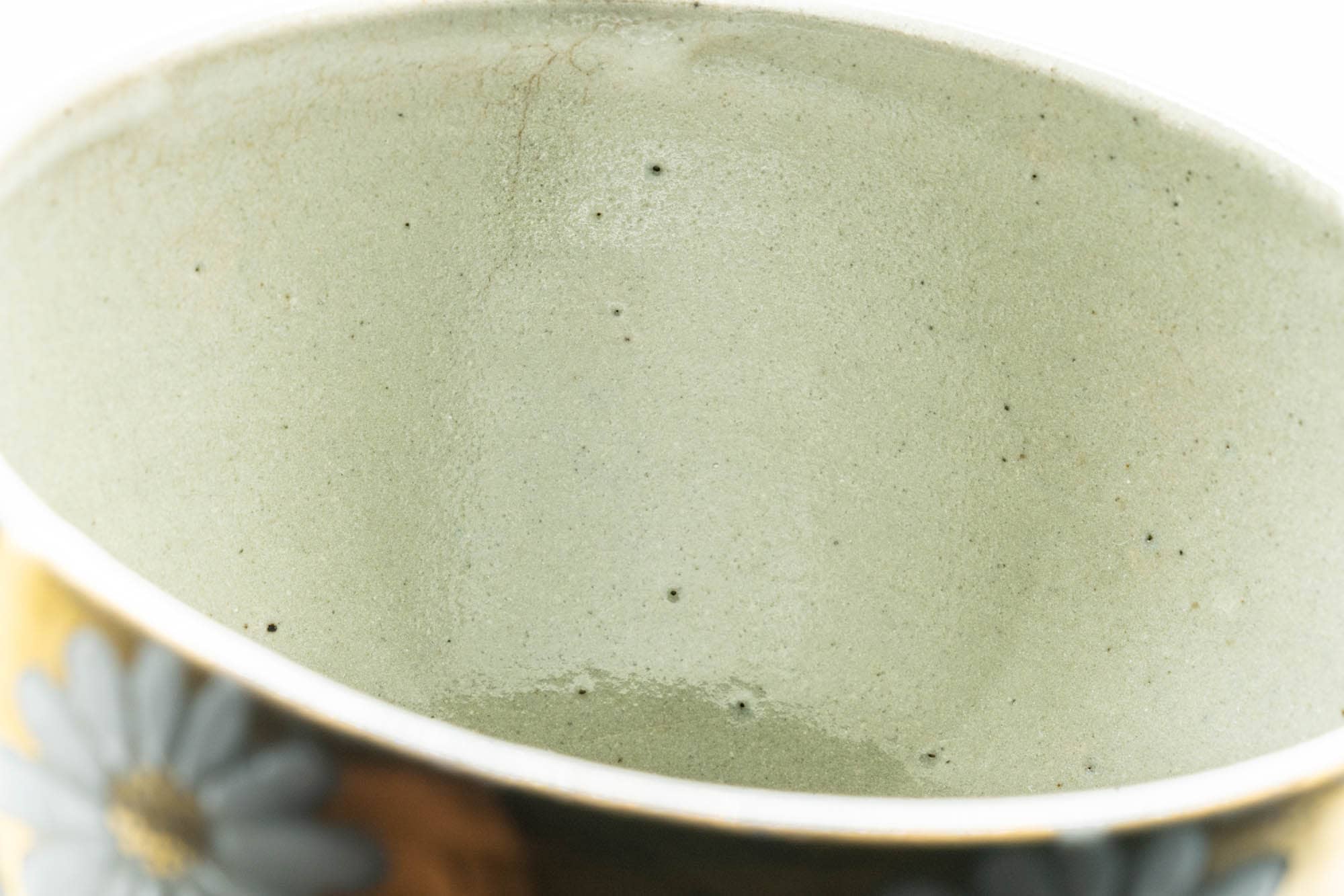 Japanese Matcha Bowl - White Floral Gold Green Glazed Wan-nari Chawan - 350ml