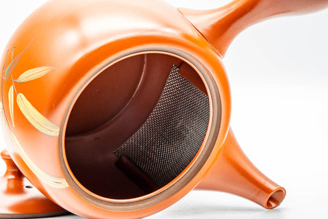 Japanese Kyusu - Large Red Shudei Tokoname-yaki Mesh Teapot - 400ml