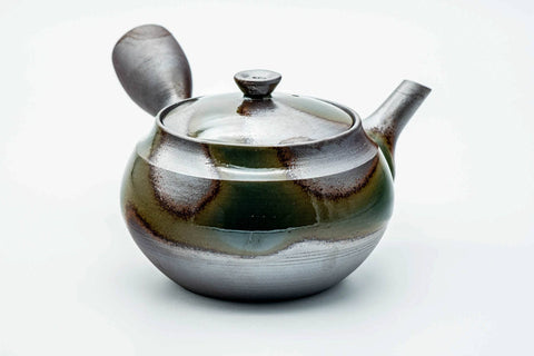 Japanese Kyusu - Green Ash Glazed Banko-yaki Mesh Teapot - 450ml