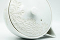Japanese Houhin - Floral Engraved Arita-yaki Ceramic Filter Porcelain Teapot - 230ml - close-up of the lid and engraved floral detail