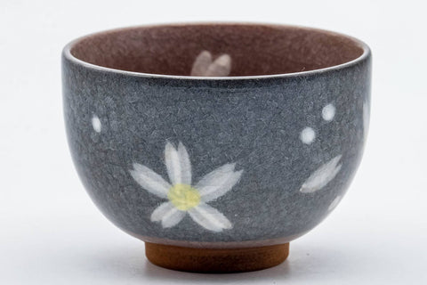 Tezumi — Japanese Teacup - Floral Grey Celadon Snowflake Glazed Yunomi - 150ml — inverted showing the foot ring