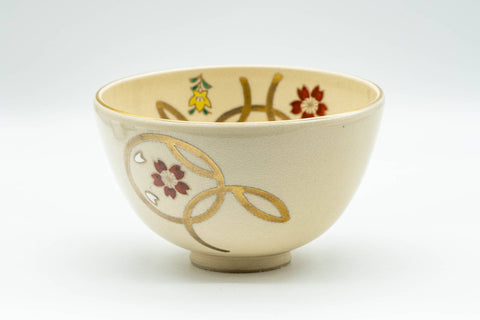 Japanese Matcha Bowl - Floral Geometric Gold Kyo-yaki Chawan - 300ml - overhead view looking into the bowl interior