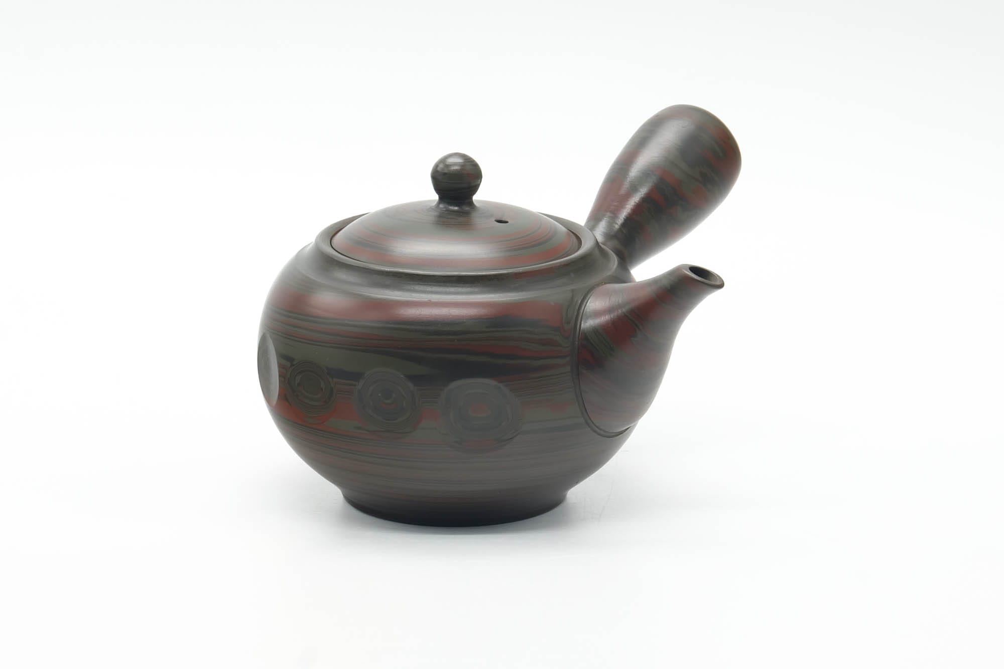 Japanese Kyusu - Green Red Faceted Nerikomi Tokoname Teapot - 295ml