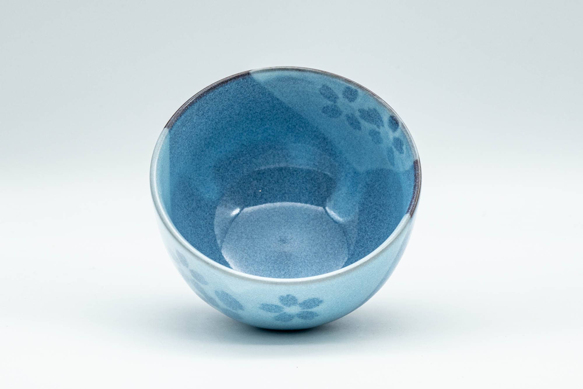 Japanese Tea Set - Floral Sky Blue Kyusu Teapot with 5 Yunomi Teacups
