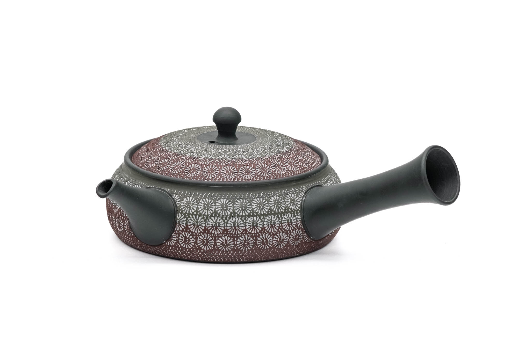 Japanese Kyusu - 磯部輝之 Teruyuki Isobe - Hira-Maru Floral Mishima Tokoname-yaki Teapot - 280ml