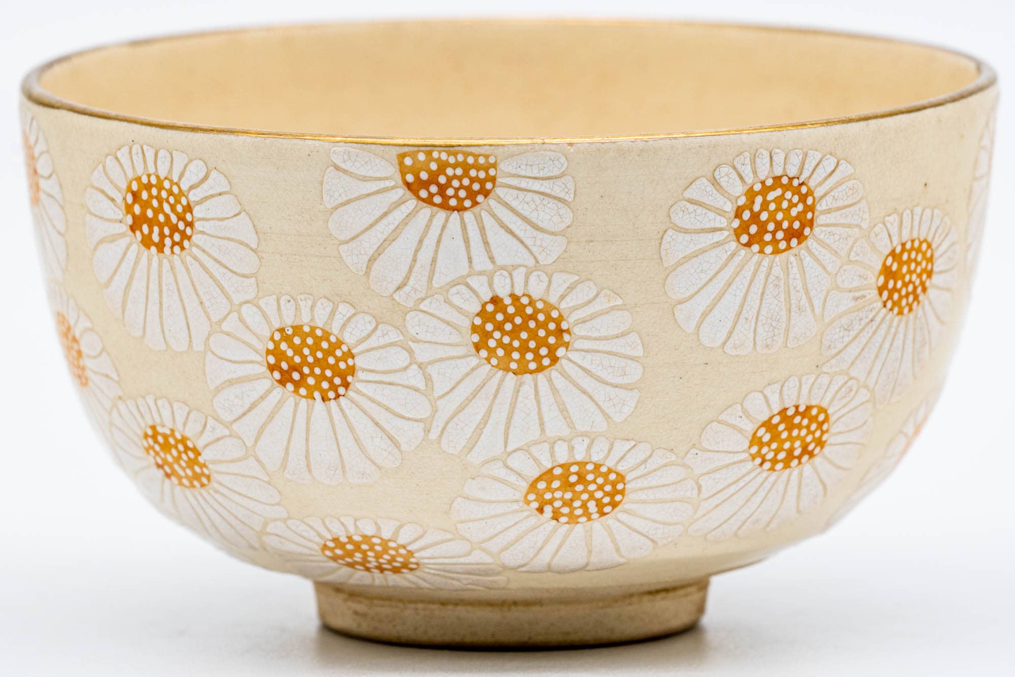 Japanese Matcha Bowl - Floral Gold Kyo-yaki Chawan - 150ml