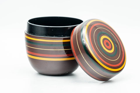 Japanese Natsume - Burgundy Green Yellow Striped Lacquer Matcha Tea Caddy - 100ml - Tezumi