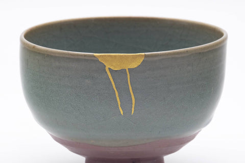 Japanese Matcha Bowl - Kintsugi Green Celadon Glazed Chawan - 300ml
