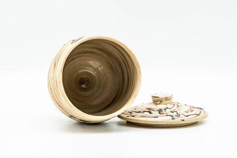 Japanese Teacup - Beige Brown Marbled Nerikomi Lidded Yunomi - 130ml