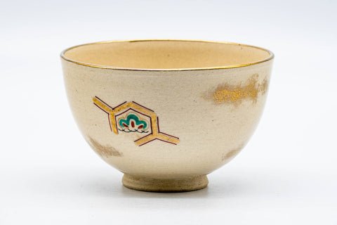 Tezumi — Japanese Matcha Bowl - Gold Geometric Origami Kyo-yaki Chawan - 250ml — front view from another angle