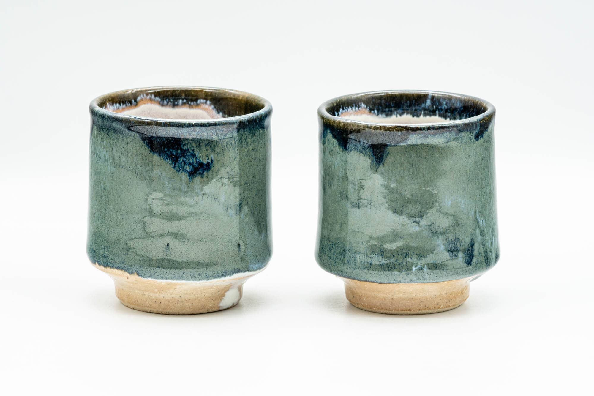 Japanese Teacups - Pair of Hare's Fur Blue and Green Yunomi - 140ml