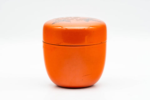 Japanese Natsume - Orange Black Lacquer Floral Matcha Tea Canister - 100ml