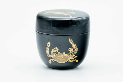 Japanese Natsume - Golden Crab Black Urushi Lacquered Matcha Tea Caddy - 100ml