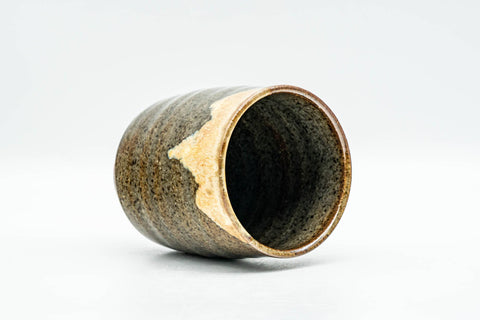 Japanese Teacup - Speckled Dark Green Beige Drip-Glazed Yunomi - 200ml