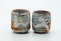 Tezumi — Japanese Teacups - Pair of Blue Orange Shino-Glazed Meoto Yunomi — front view