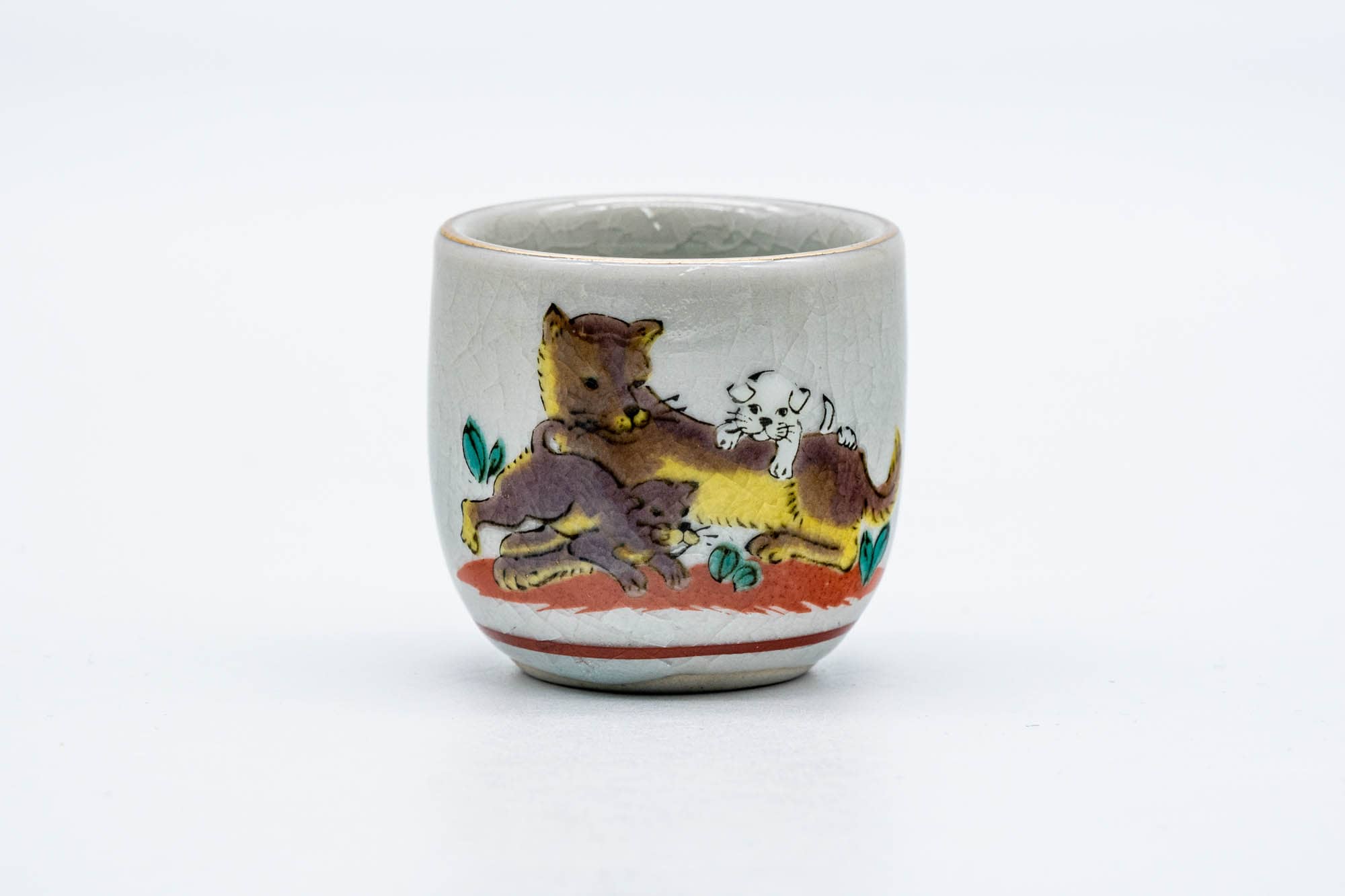 Japanese Teacup - Dog Decorated Kutani-yaki Guinomi - 35ml