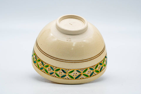 Japanese Matcha Bowl - Beige Gold Geometric Kyo-yaki Chawan - 250ml