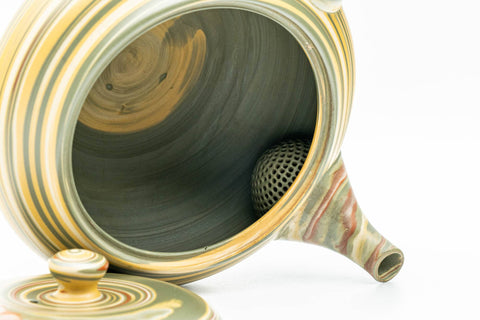 Japanese Kyusu - Green, Red, and Yellow Marbled Nerikomi Tokoname-yaki Debeso Teapot - 230ml