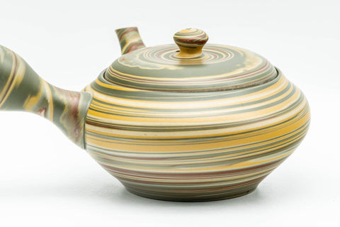 Japanese Kyusu - Green, Red, and Yellow Marbled Nerikomi Tokoname-yaki Debeso Teapot - 230ml