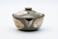 Tezumi — Japanese Houhin - Weathered Grey Hakeme Glazed Handleless Teapot - 140ml — side view with the lid and side handle